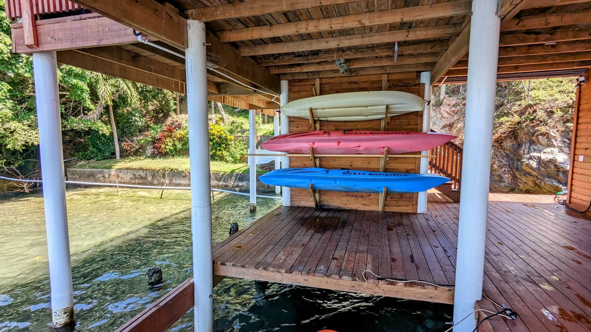Kayaks at the private dock